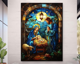 Holy Family Wall Decor Tempered Panel Large Nativity Scene Jesus UV Print Christmas Home Display
