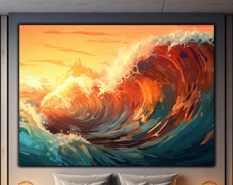 Stained Ocean Tempered Glass, Ocean Wall Glass Art, Tempered Large Glass Wall Art, Housewarming Gift, Ocean Wall Decor, Glass Arts Printing