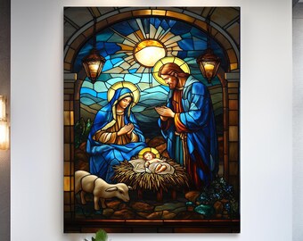 Holy Family Wall Decor Tempered Panel Large Nativity Scene Jesus UV Print Christmas Home Display