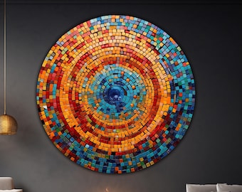 Colorful Mosaic Tempered Glass Round Wall Decor Art, Durable Mosaic Glass Home Wall Decor Gift,Colorful Wall Hanging Round,Housewarming Gift