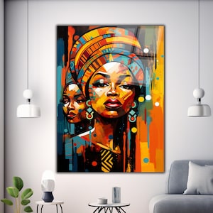 Ethnic African Women Tempered Colorful Glass Wall Art, Abstract African Woman Art, Glass Printing, Large Glass Wall Art, African Wall Art