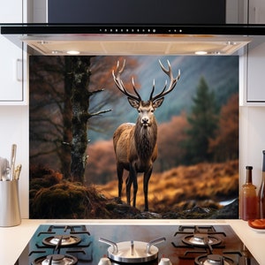 Deer Animal Tempered Glass Backsplash Tiles-Animal Backsplash for Kitchen Deer Splashback Stove Back Cover-Sink Splashback Deer Backsplash