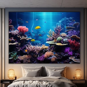 Aquarium Tempered Glass Decor, Underwater Printing, Fishes Wall Art Glass, Animal Wall Glass, Sea Coral Art,Glass Printing,Glass Wall Arts