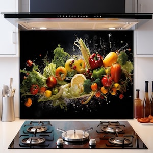 Fruits And Vegetable Tempered Glass Backsplash Tile-Fruits Backsplash Tiles-Stove Backsplash for Vegetable Splashback Stove Back Cover Glass
