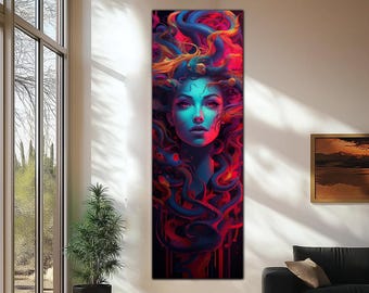 Medusa Panaromic Tempered Glass Wall Art, Abstract Wall Decor, Medusa Large Glass Printing Wall Art, Medusa Wall Art, Panoramic Wall Arts
