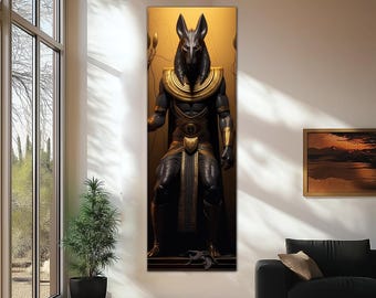 Anubis Ancient Wall Art-Egyptian Panaromic Tempered Glass Wall Art-Egyptian Pharaoh Art-Ancient Egypt Printing-Anubis Egyptian God of Death