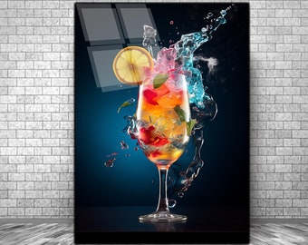 Cool Drink Tempered Glass Wall Art-Wall Decor-Cool Art Drinks Decor-Glass Printing-Large Wall Art-Kitchen Wall Art Gifts -Cocktail Wall Art