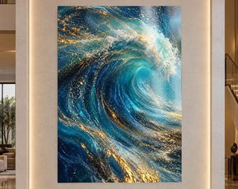 Ocean Wave Tempered Glass Print Wall Art, Tempered Glass Sea Decor, Coastal Home Gift