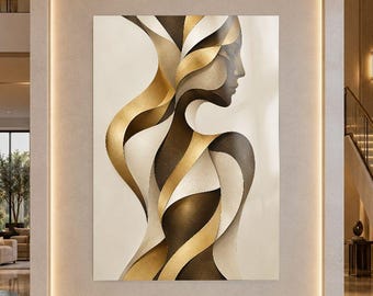 Golden Face Profile Tempered Glass Print Wall Decor Art: Modern Home Decor
