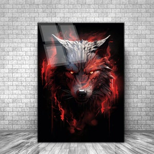 Abstract Wolf Tempered Glass Wall Art,Animal Glass Printing,Extra Large Wall Art, Wildlife Wall Hangings, Glass Wall Decor, Wolf Wall Decor