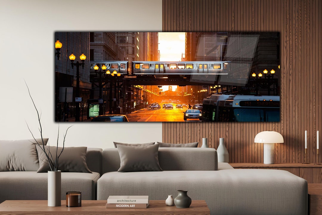 Sunset Panaromic Tempered Glass Wall Art-city View Wall Decor-glass ...