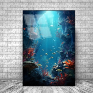 Under Sea Tempered Glass Wall Art-Ocean Glass-Aquarium Wall Decor-Glass Printing-Extra Large Wall Hangings Art-Fish Wall Art Under Sea Arts