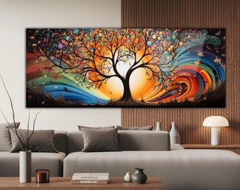 Tree of Life Stained Tempered Glass, Glass Wall Art, Glass Large Wall Art,Tree of Life Art, Modern Stained Glass, Panoramic Wall Decor,Gifts