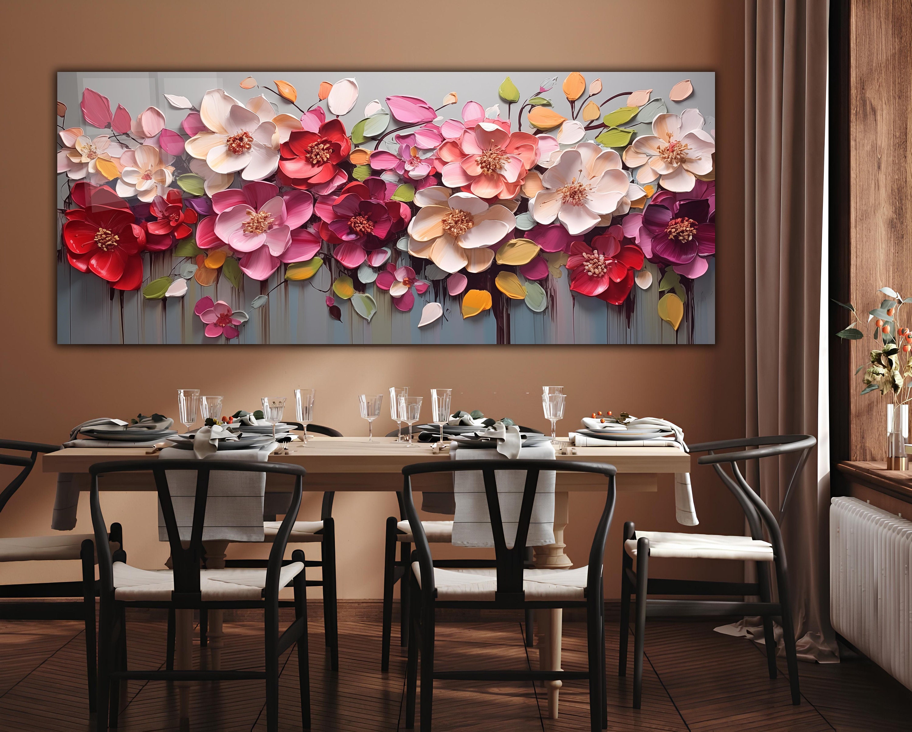 Original Colorful 3D Floral Oil Painting on Tempered Glass, Abstract 3d ...