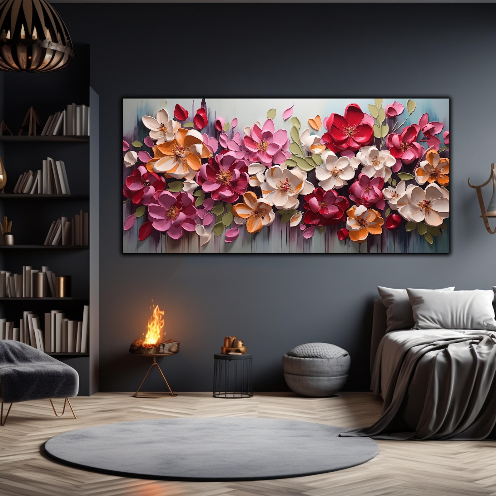 Original Colorful 3D Floral Oil Painting on Tempered Glass, Abstract 3d ...