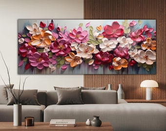Original Colorful 3D Floral Oil Painting On Tempered Glass, Abstract 3d Flower Large  Wall Decor, Custom Painting Minimalist Decor Wall Art