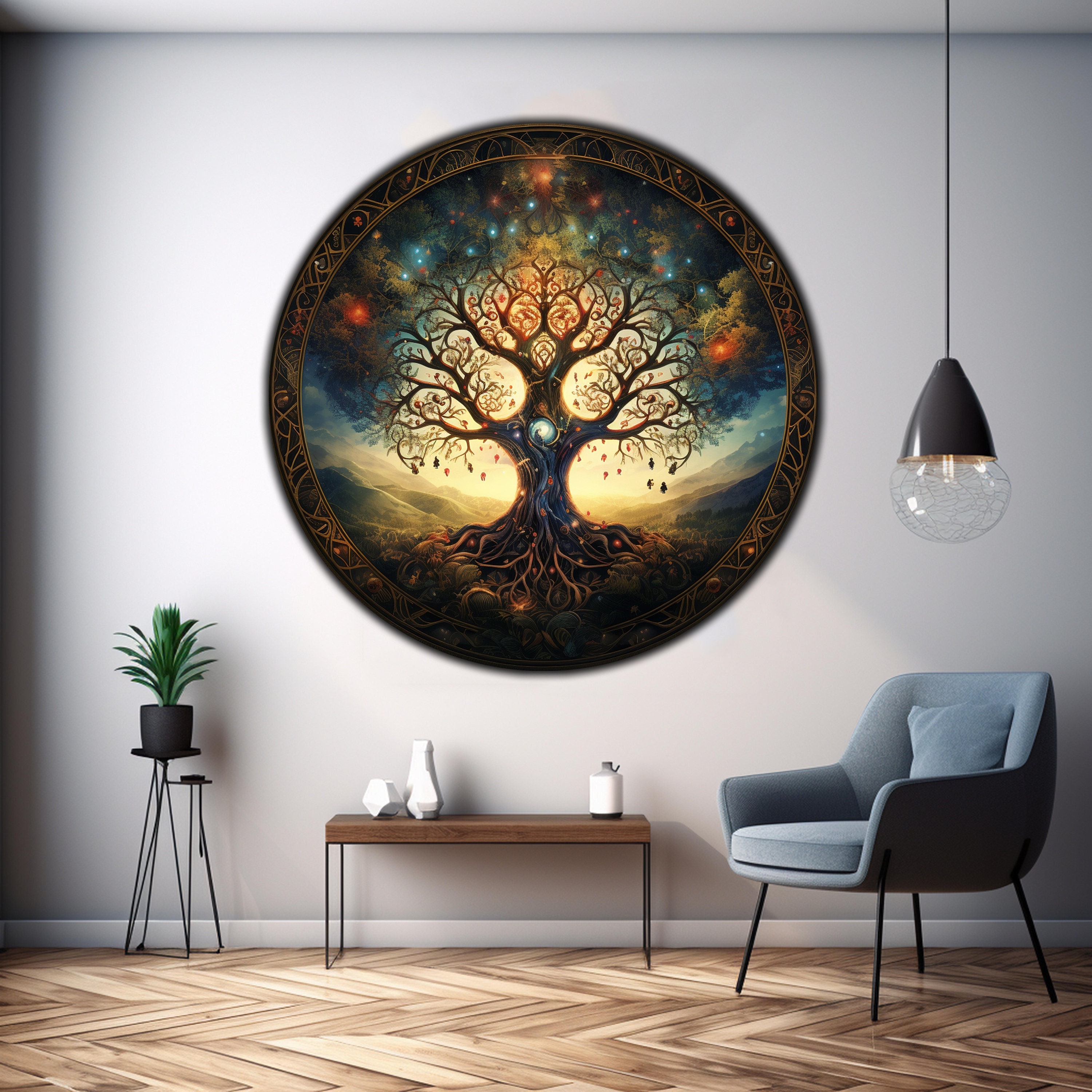Stained Tree of Life Round Tempered Glass Painting Art Work | Home ...