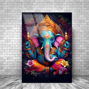 Colorful Ganesh Wall Art, Tempered Glass Wall Art, Glass Printing, Glass Large Wall Art, Hindu Wall Decor, Ganesh Panoramic Wall Decor Art