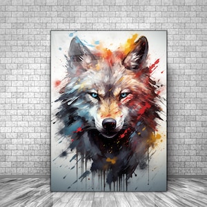 Abstract Wolf Tempered Glass Wall Art,Animal Glass Printing,Extra Large Wall Art, Wildlife Wall Hangings, Glass Wall Decor, Wolf Wall Decor