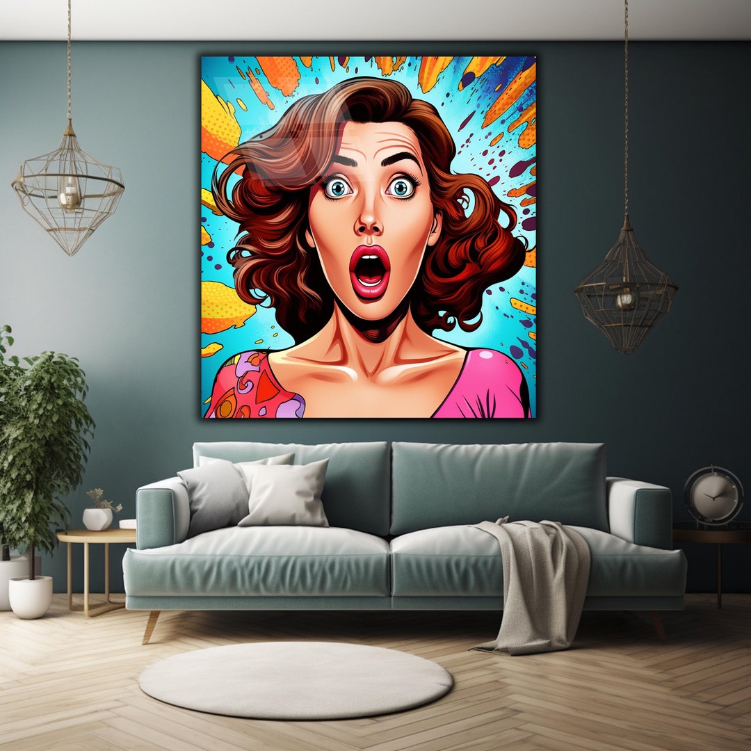 Tempered Glass Pop Art Wall Art, Comic Pop Art, Woman WOW, Omg Shock ...