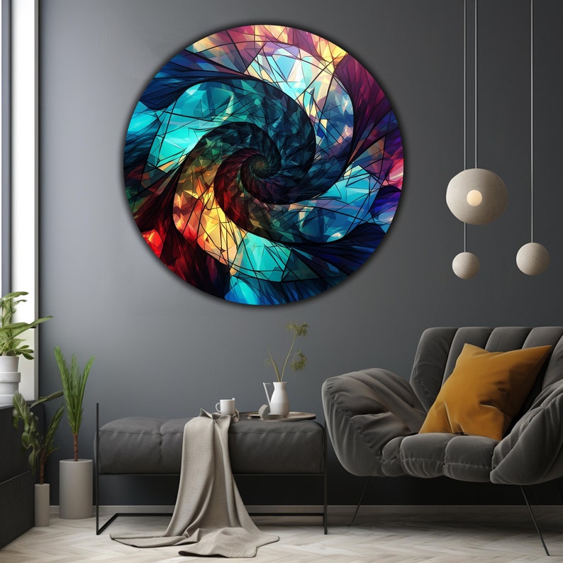 Stained Tempered Glass Round Wall Art Decor, Abstract Glass Wall