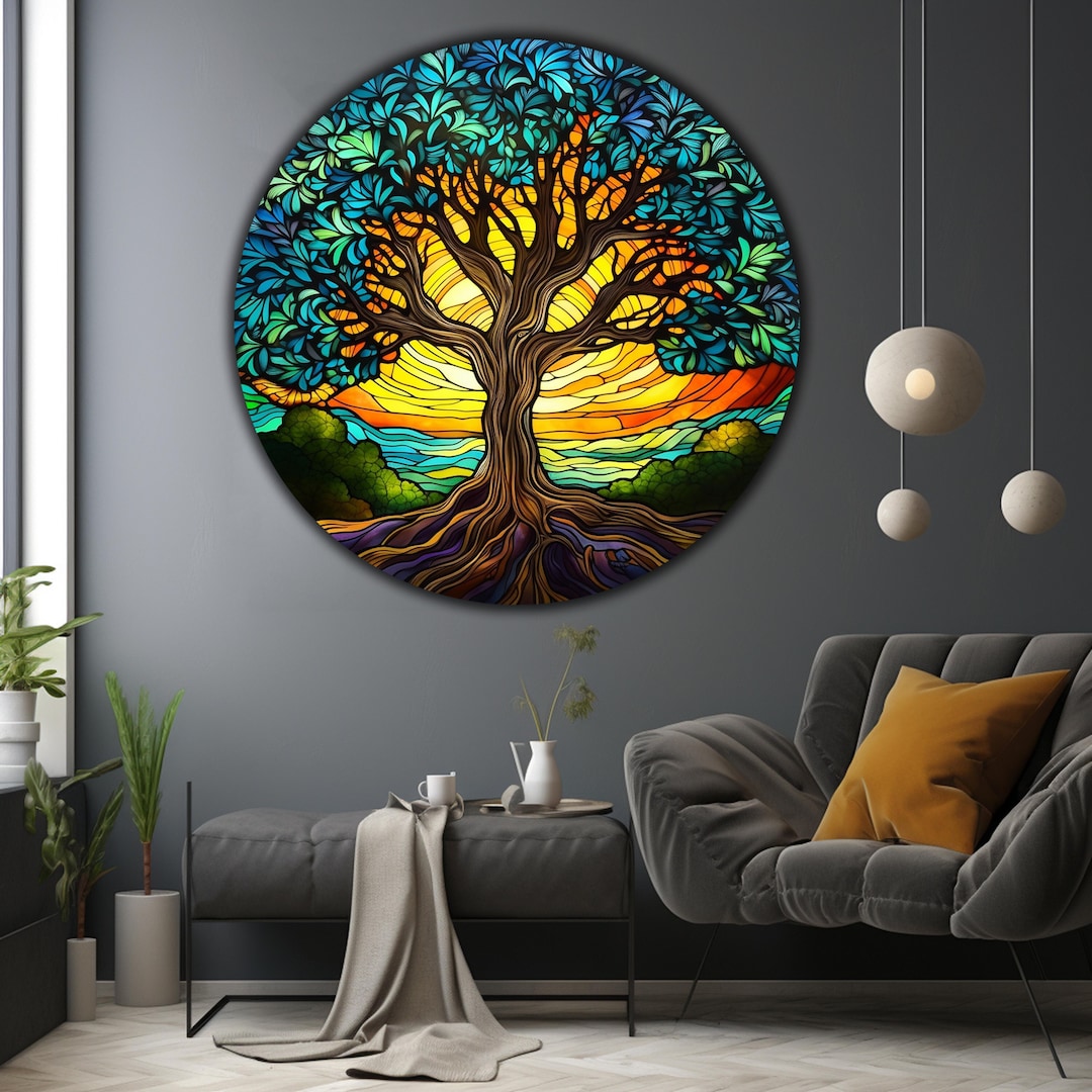 Tempered Glass Wall Artstained Tree of Life Tempered Glass Etsy