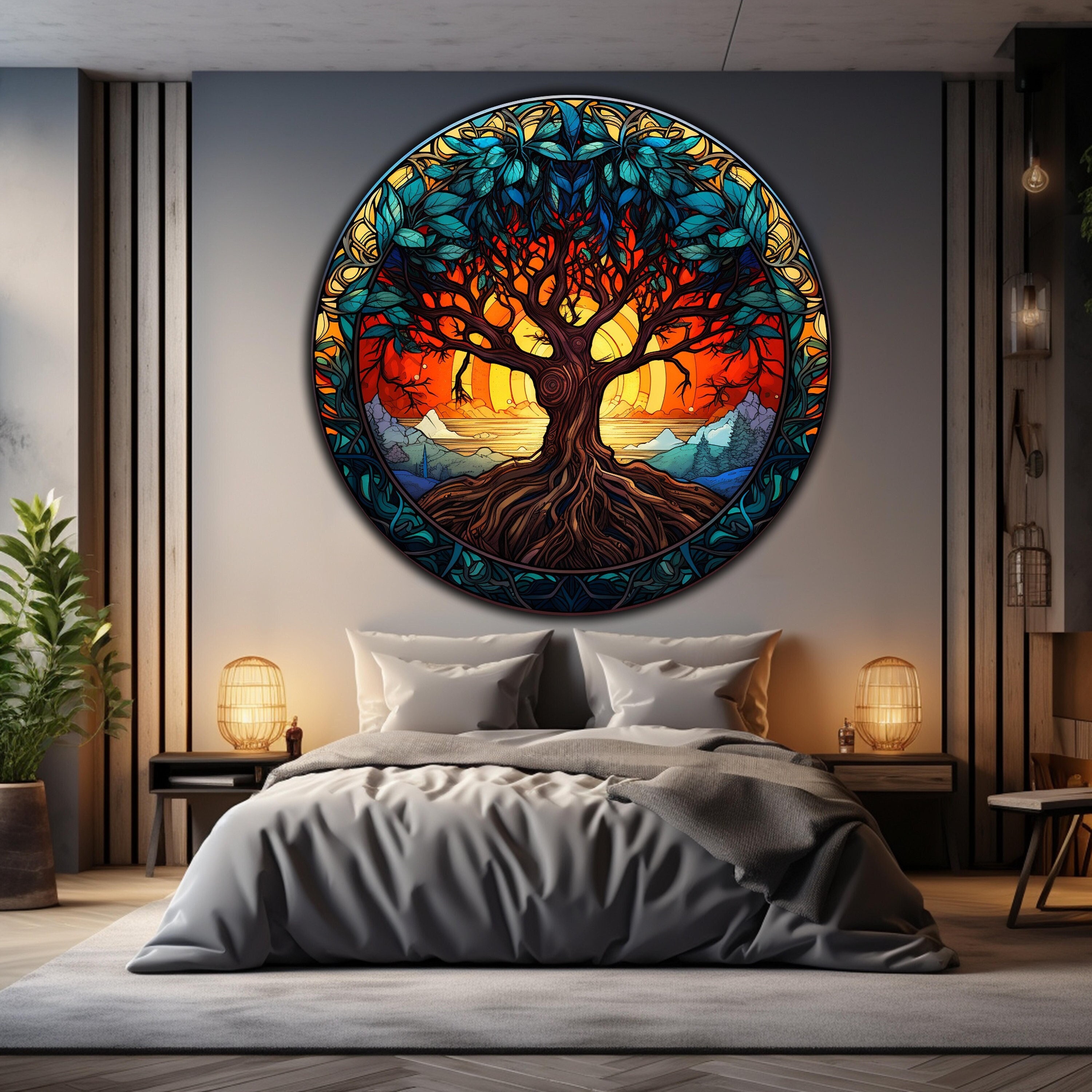 Crow Bird Owl Printed Stained Suncatcher Circular Acrylic Panel Wall Hanging Pendant Window Home Room Decoration Garden Ornament