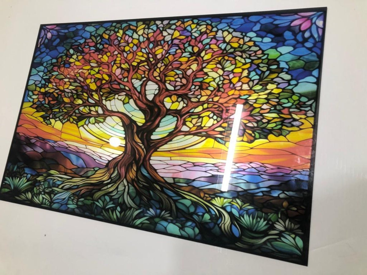 Stained Wall Art Stained Backsplash Tempered Glass Life of Tree Wall