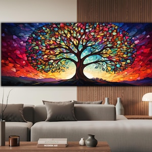 Yggdrasil Colorful Mosaic Glass Painting,Tree of Life Artwork, Stained Glass Canvas Print,Norse Mythology Art, Mythology Gift,Celtic Artwork