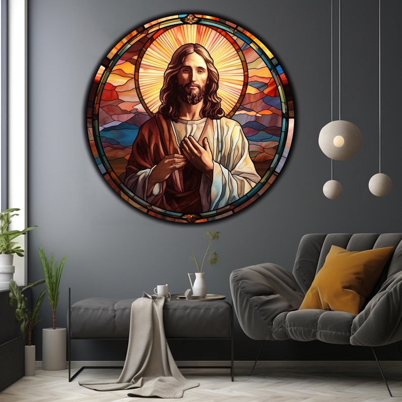Jesus Tempered Glass Wall Art, Christ Wall Art, Jesus of Nazareth, Stained Glass Art, Glass Printing Wall Art Decor, Religious Wall Art Gift image 1