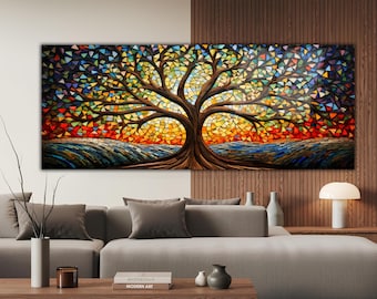 Tree of Life Stained Glass, Tempered Glass Wall Art, Glass Large Wall Art,Tree of Life Art, Modern Stained Glass, Panoramic Wall Decor,Gift