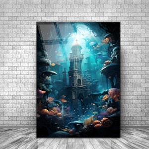 Under Sea Tempered Glass Wall Art-Ocean Glass-Aquarium Wall Decor-Glass Printing-Extra Large Wall Hangings Art-Fish Wall Art Under Sea Arts