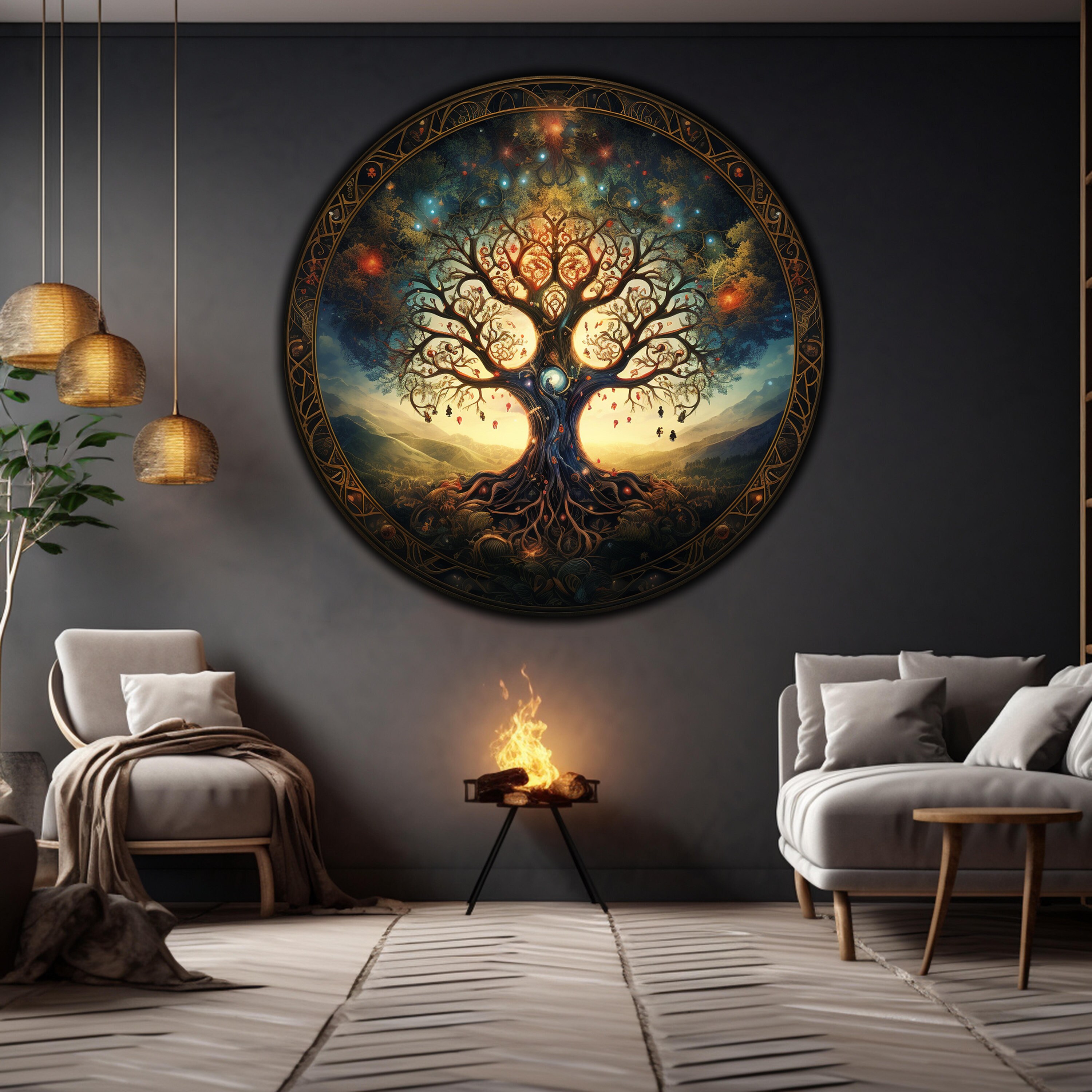 Stained Tree of Life Round Tempered Glass Painting Art Work | Home ...