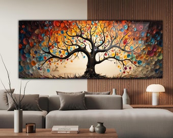 Tree of Life Stained Panaromic Tempered Glass Arts, Glass Wall Arts, Glass Large Wall Art,Tree of Life Art, Modern Stained Glass, Wall Decor