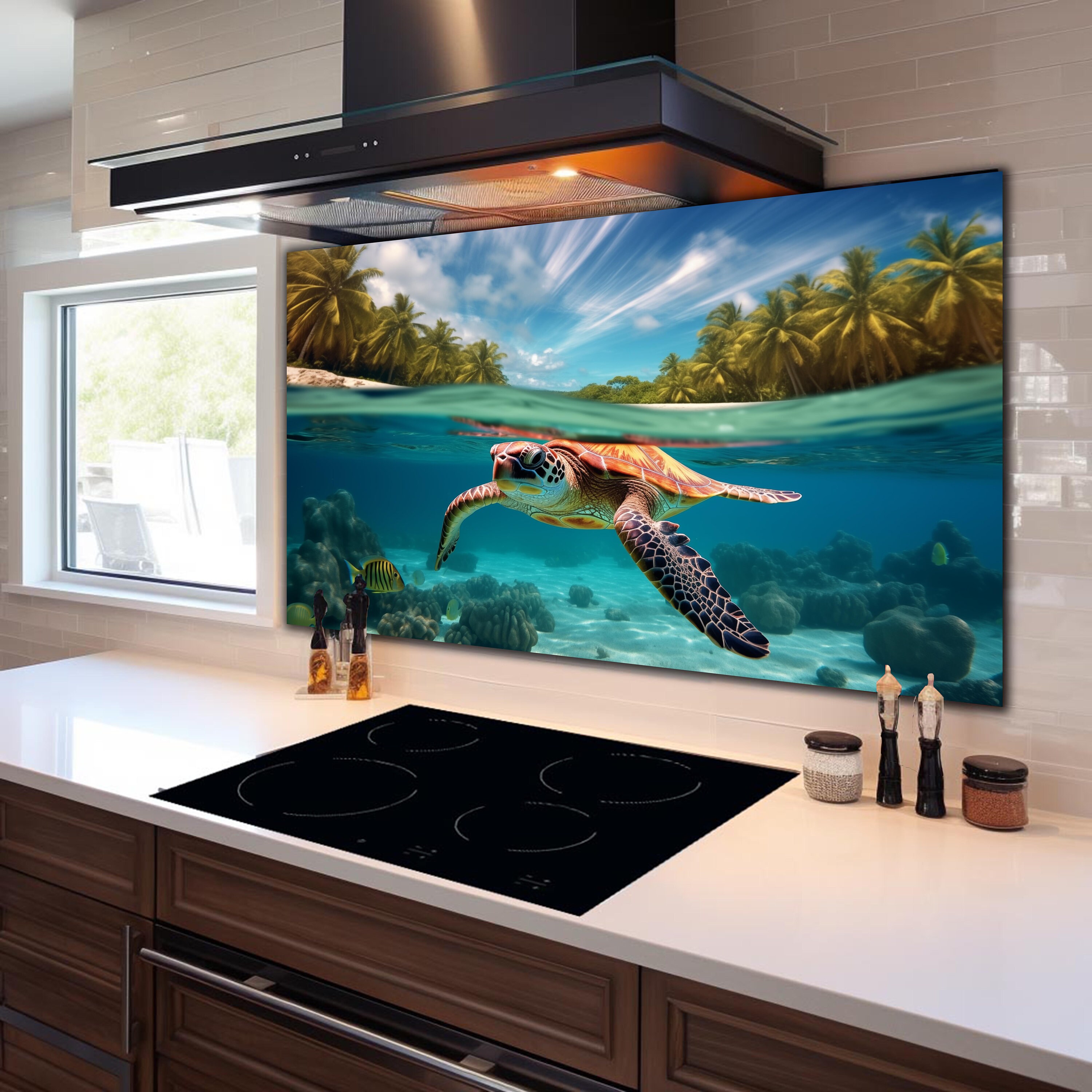 Tempered Glass Backsplash-sea Turtle Backsplash Tiles-animal Backsplash ...