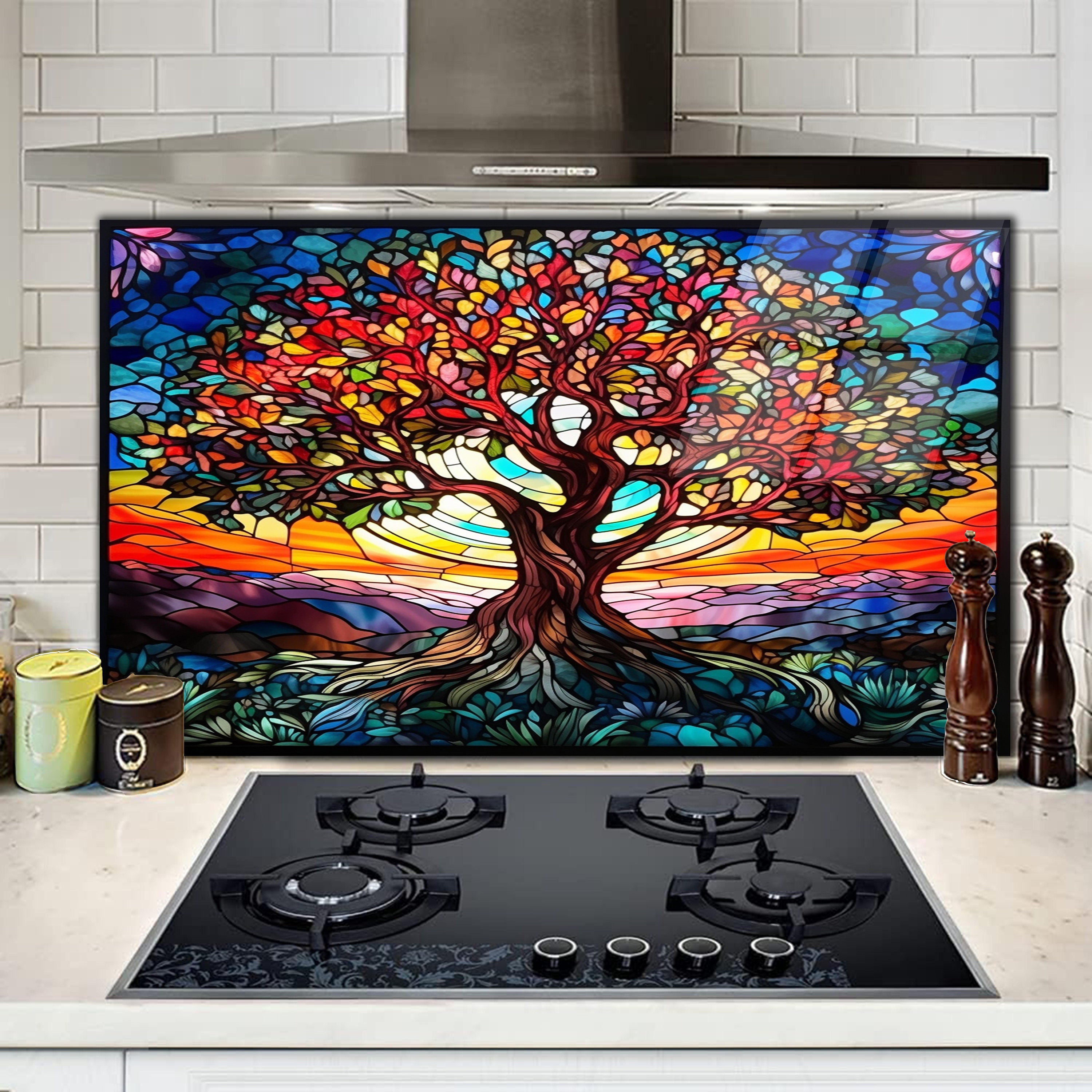 Stained Wall Art Stained Backsplash Tempered Glass Life of Tree Wall