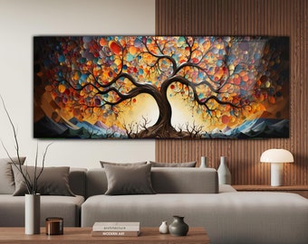 Tree of Life Stained Panaromic Tempered Glass Arts, Glass Wall Arts, Glass Large Wall Art,Tree of Life Art, Modern Stained Glass, Wall Decor