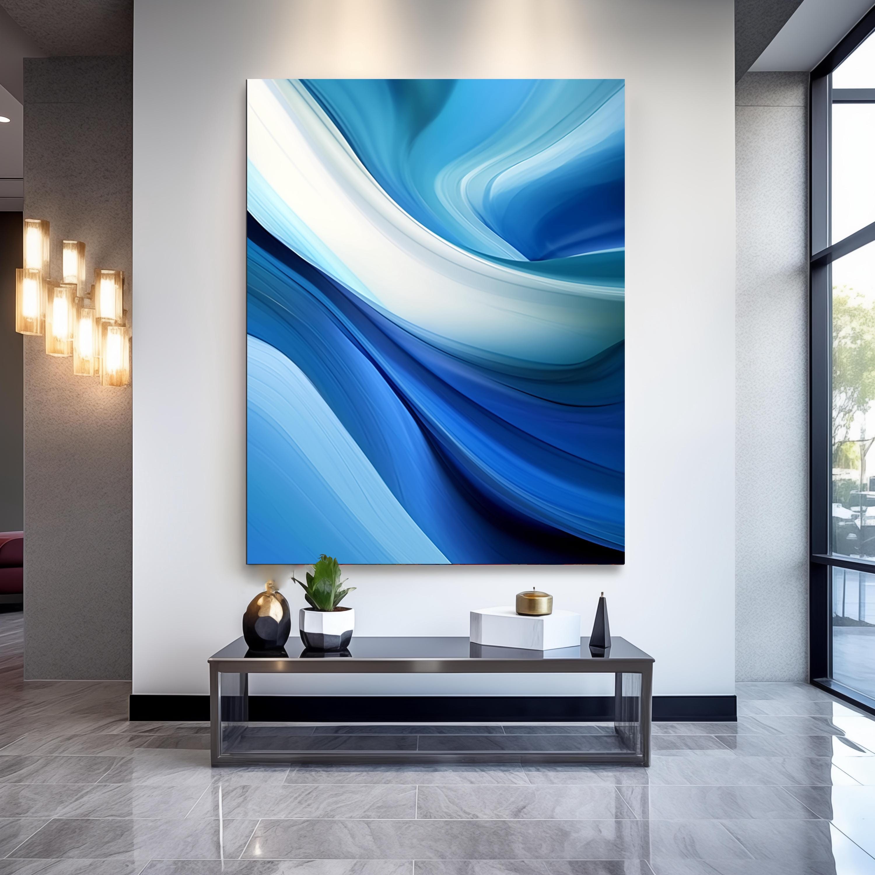 Blue Abstract Marble Tempered Glass Wall Art, Blue Marble Oil Glass Wall Decor, Abstract Marble Glass Wall Hanging,Glass Print Ready to Hang