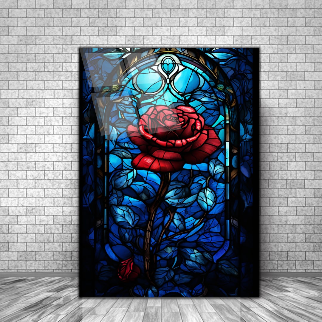 Stained Rose Glass Wall Decor Art Work, Stain Glass Rose Window Wall ...