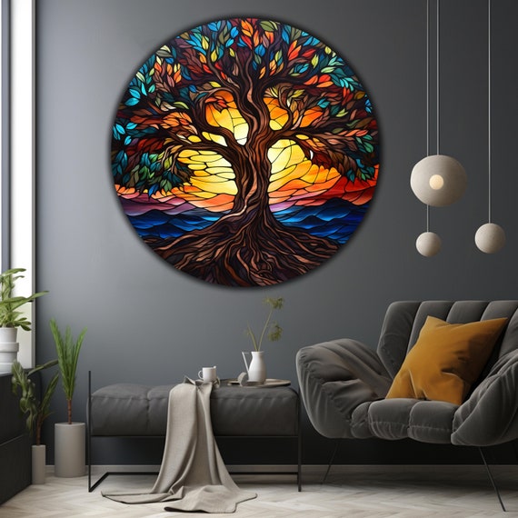 生命の木オリジナル絵画ステンドグラスモダンな装飾ウォールアート記念