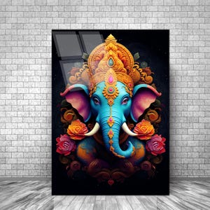 Colorful Ganesh Wall Art, Tempered Glass Wall Art, Glass Printing, Glass Large Wall Art, Hindu Wall Decor, Ganesh Panoramic Wall Decor Art