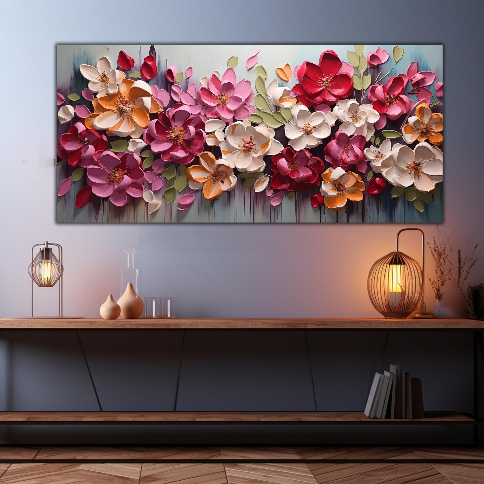 Original Colorful 3D Floral Oil Painting on Tempered Glass, Abstract 3d ...