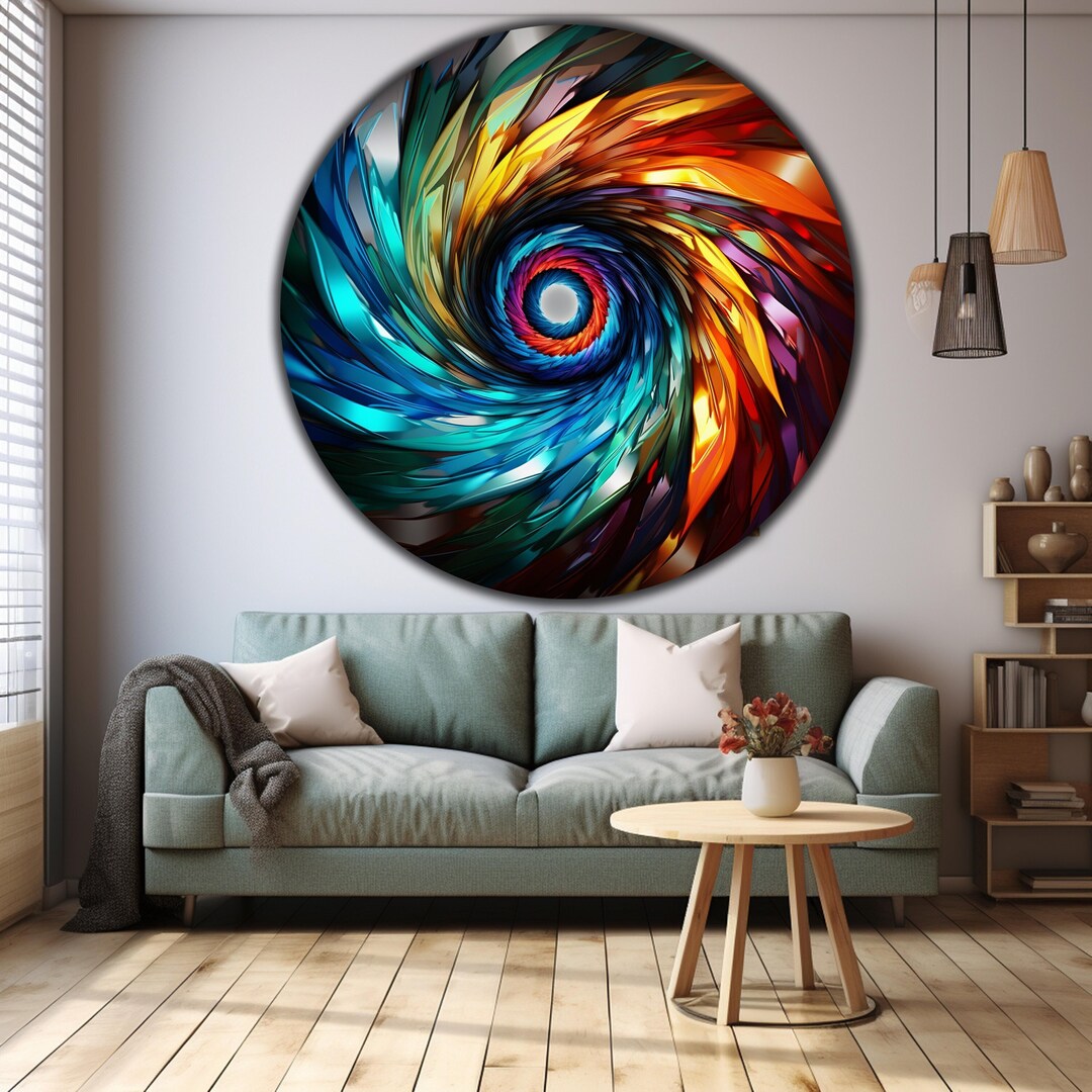 Stained Tempered Glass Colorful Whirlpool Round Wall Art Decor