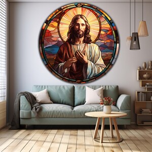 Jesus Tempered Glass Wall Art, Christ Wall Art, Jesus of Nazareth, Stained Glass Art, Glass Printing Wall Art Decor, Religious Wall Art Gift image 3