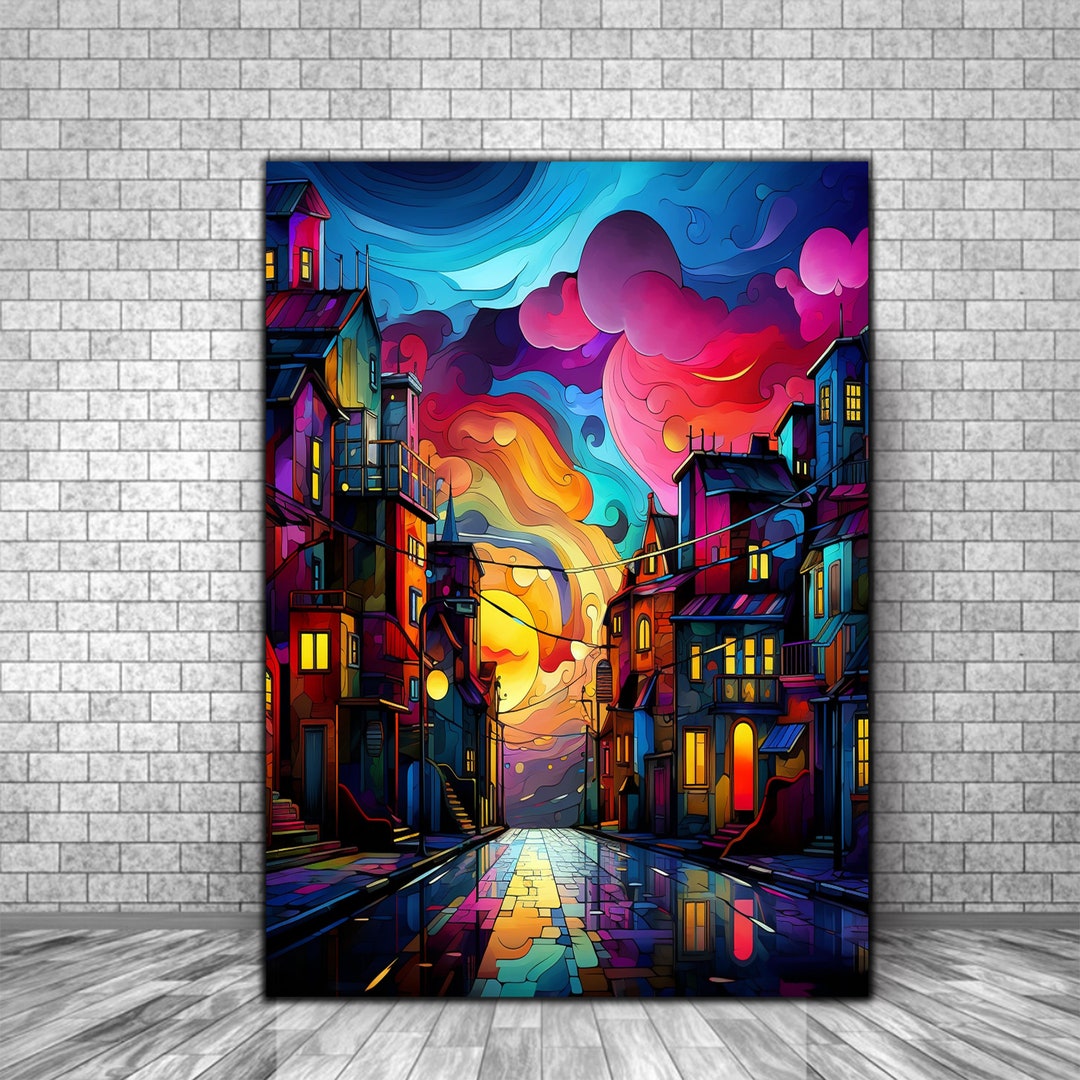 Abstarct Stained Town Tempered Glass Wall Art | Abstract Town Wall Art ...