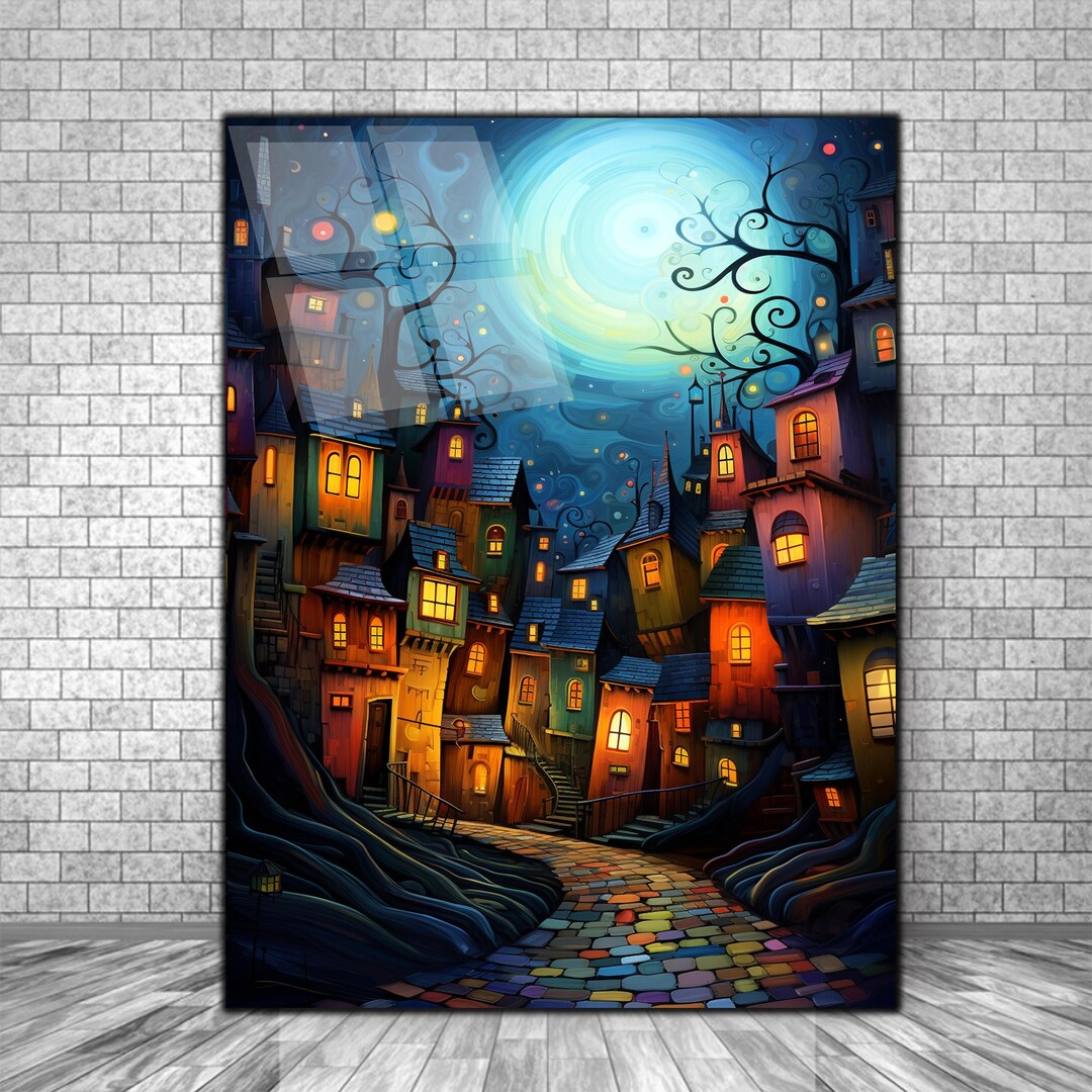 Abstarct Stained Town Tempered Glass Wall Art | Abstract Town Wall Art ...