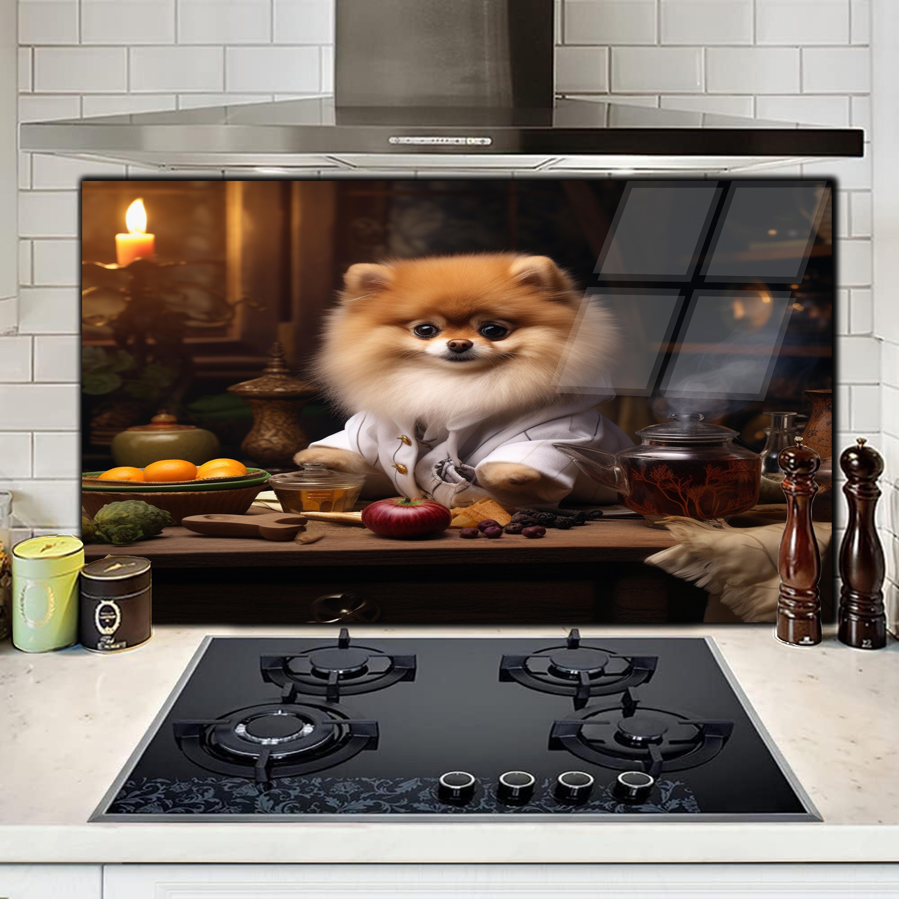 Glass Stove Top Cover Boo Dog Kitchen Wall Decor for Gas Stove Top