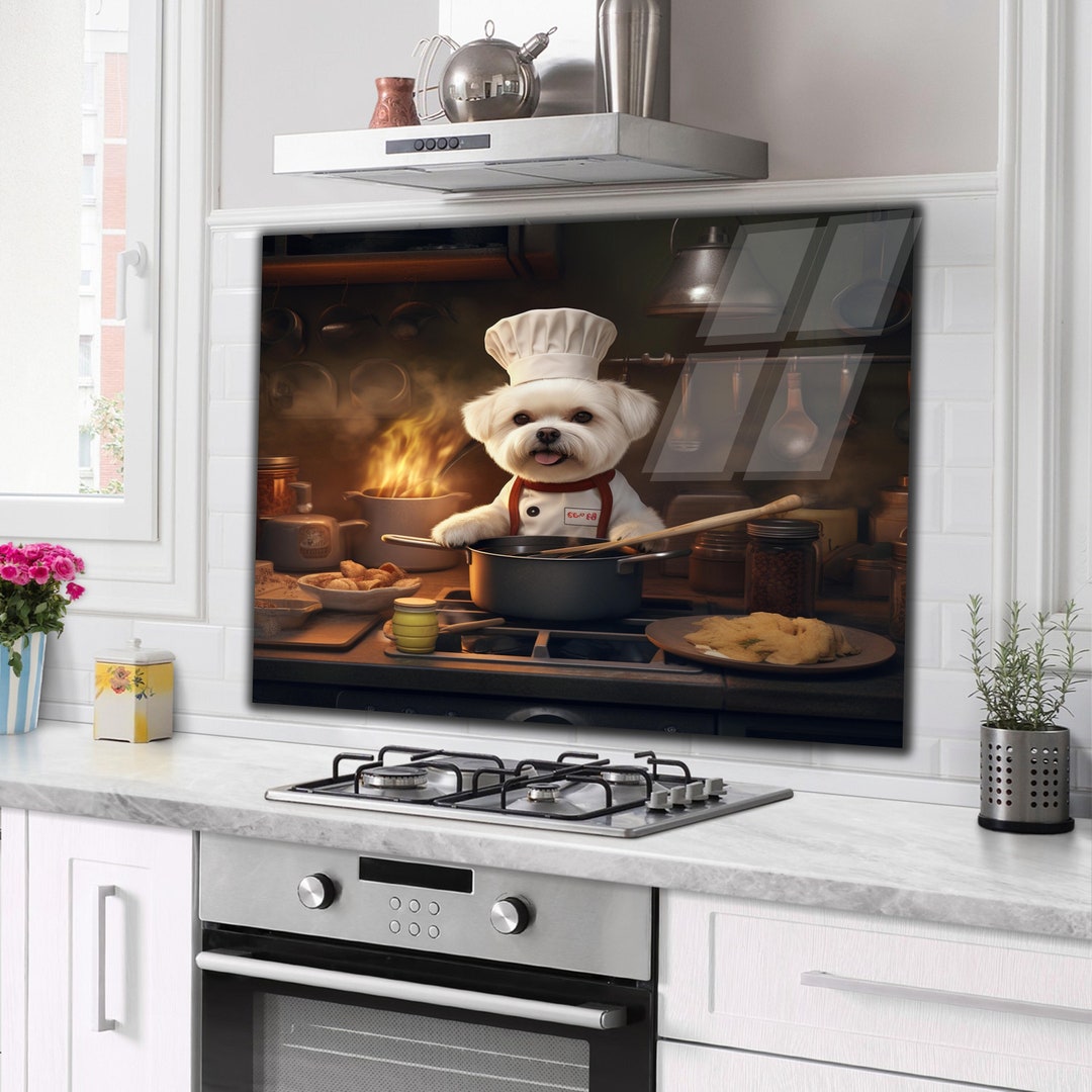 Glass Stove Top Cover Terier Chef Dog Kitchen Wall Decor for Gas Stove