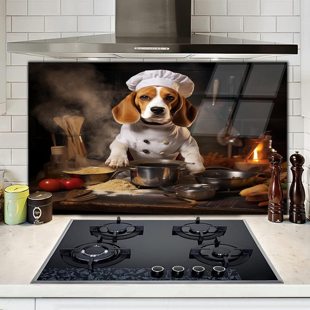 Glass Stove Top Cover Beagle Dog Kitchen Wall Decor for Gas Stove Top
