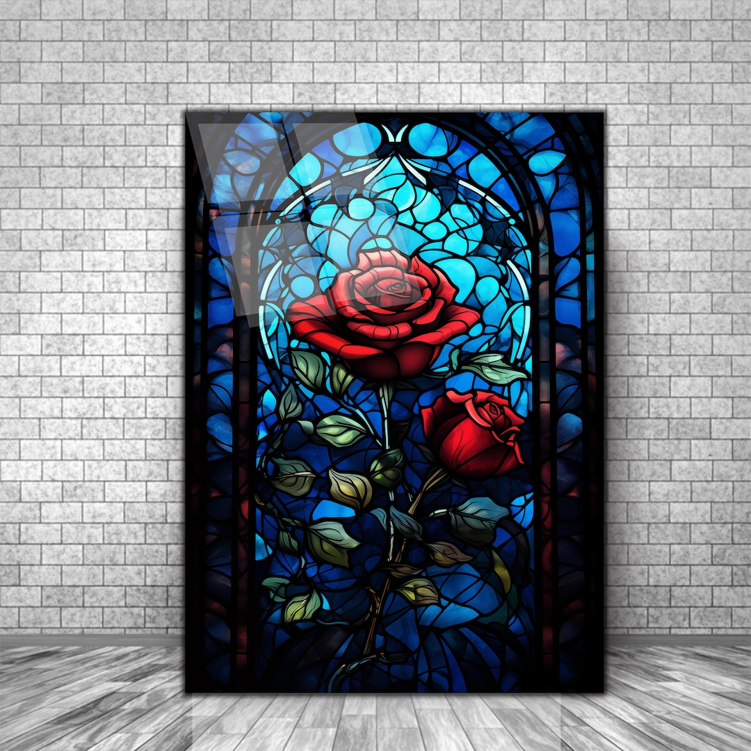 Stained Rose Glass Wall Decor Art Work, Stain Glass Rose Window Wall ...